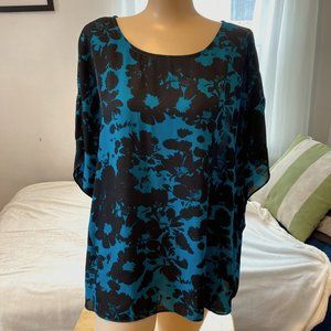 Teal and Black Float Blouse 2x